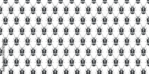Seamless pattern featuring repeating stylized black and white bumblebee illustrations on a clean background