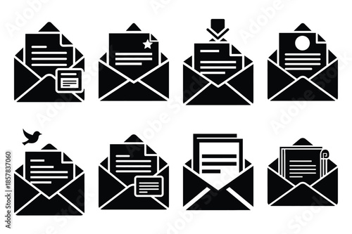 newsletter mail icon silhouette set