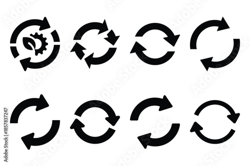 renewal cycle icon silhouette set