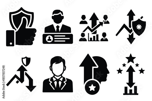 reputation management icon silhouette set