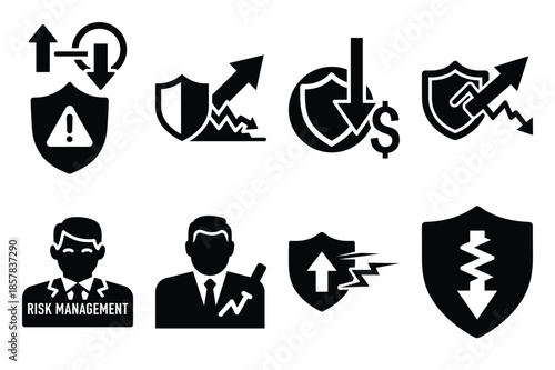 risk management icon silhouette set