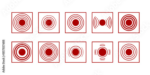 Pain localization icons. Symbols for medical design. Concentric wave pattern radiating outward from center isolated PNG
