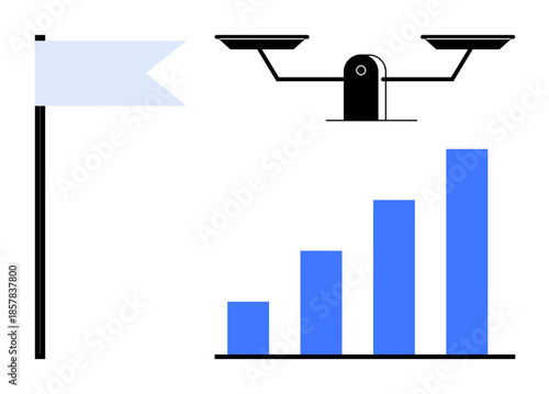 Business growth, innovation, technology advancement, data analytics, aerial photography, strategic planning. Bar graph with quadcopter. Business growth and innovation concept