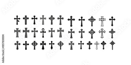 Ornate gothic cross with pointed edges in black ink
