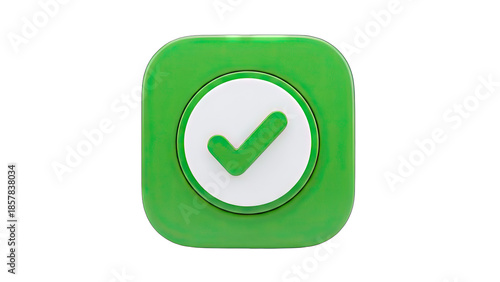 Green Checkmark Button: Confirmation Icon on White Background