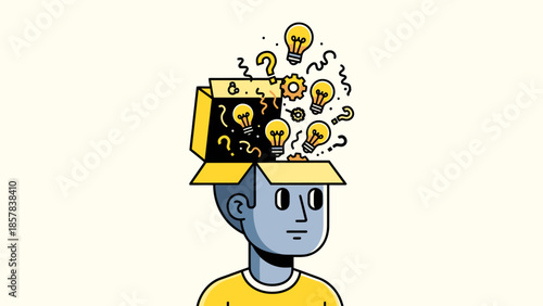 Creative Illustration of a Head Overflowing with Light Bulb Ideas and Inspiration for Innovation and Problem-Solving