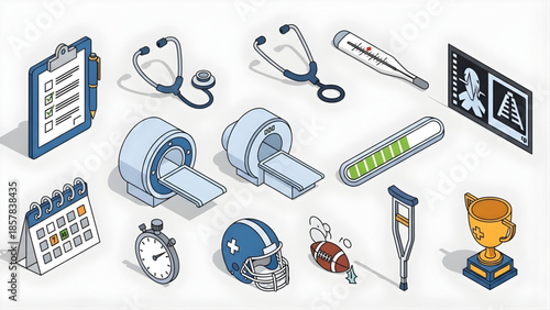 Medical Equipment and Healthcare Icons Representing Health and Wellness