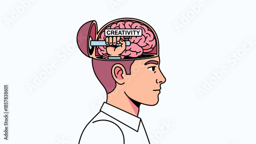 Innovative Concept of Creative Thinking: Human Brain with Light Bulb and Puzzle Pieces for Inspiration and Problem Solving