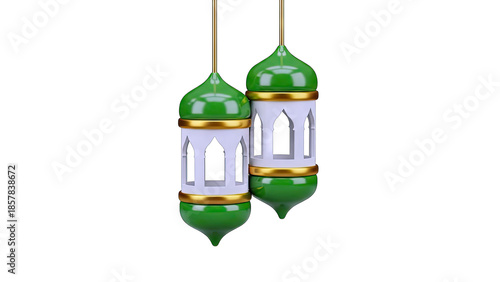 Green Lanterns Hanging on White Background