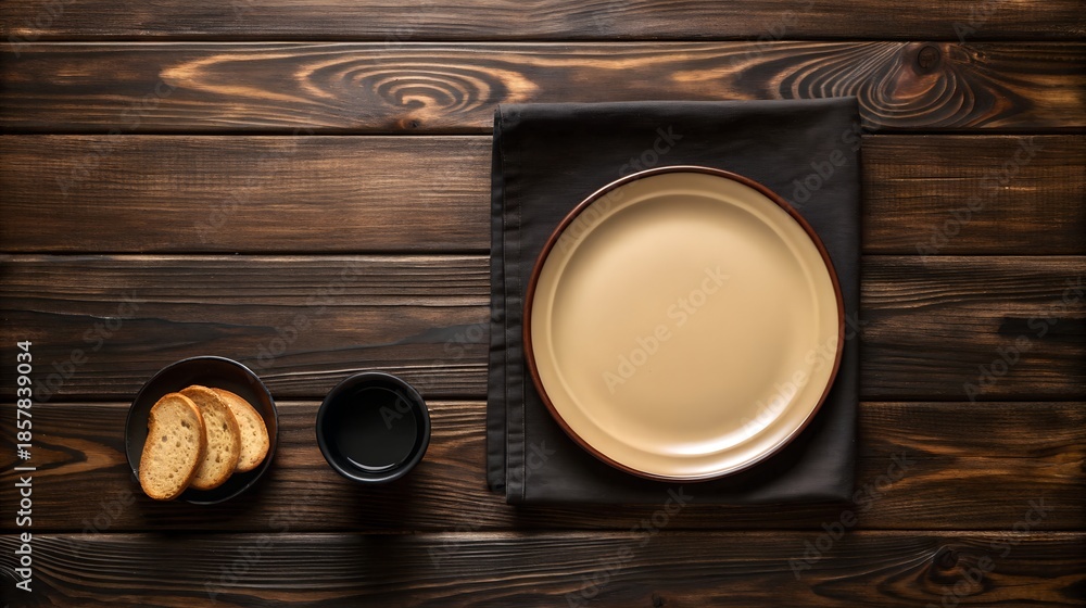 Fototapeta premium A rustic wooden table setting with a plate and utensils