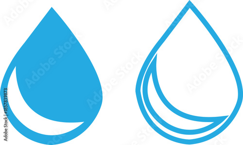 water drop ion icon set in flat and line style, liquid droplet and hydration symbol collection with aqua, fluid and moisture concepts, minimal monochrome vector graphic group