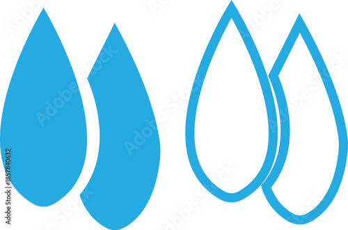 water drop ion icon set in flat and line style, liquid droplet and hydration symbol collection with aqua, fluid and moisture concepts, minimal monochrome vector graphic group