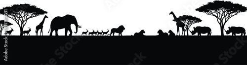 African wildlife silhouette stunning black silhouettes of animals and trees on a white background
