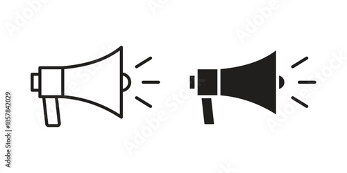 Megaphone icons. doodles vector. icon set in line strokes