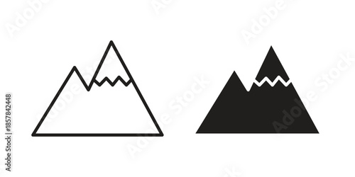 Mountain icons. doodles vector. icon set in line strokes