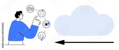 Biometric technology. Biometric recognition includes fingerprint, eye, and face scanning. Biometric data is securely stored in the cloud for authentication processes. For data security, identity
