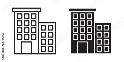 Office buildings icons. doodles vector. icon set in line strokes