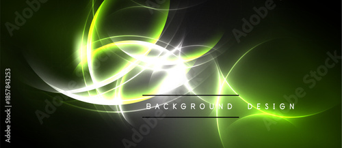 Abstract luminous waves, vibrant green hues, dark background. Modern design element, dynamic energy, sleek presentation.