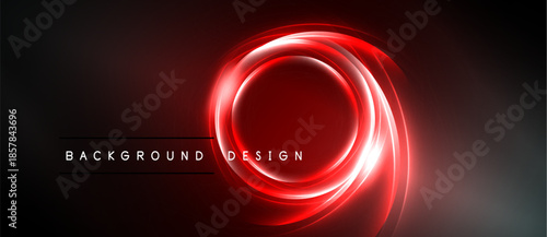 Dark background features vibrant red concentric circles. Design elements suggest energy, motion, modern aesthetic. Text reads background design.