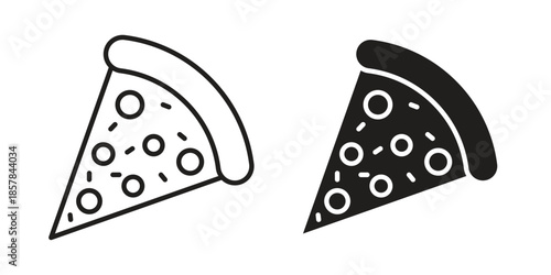 Pizza slice icons. doodles vector. icon set in line strokes