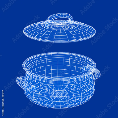 Bild auf Leinwand 3D wire-frame model of cooking pot with lid