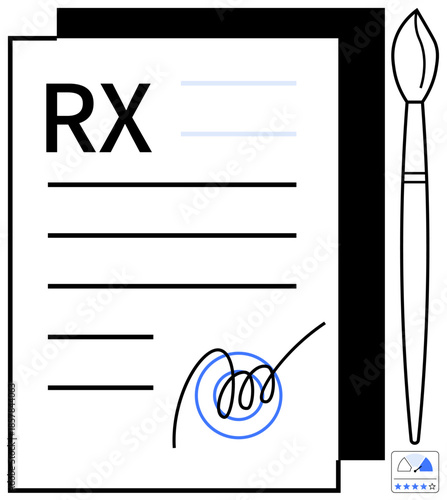 Prescription concept. Prescription form with signature medical authorization and a paintbrush creativity. Prescription for health, medical services, pharmaceutical industry, design, healthcare