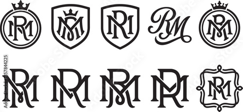 Elegant black monogram logo initials r and m graphic elements vector template