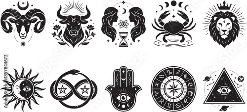Collection of zodiac signs in a modern linear style vector illustration