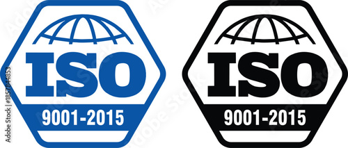 Isolated Blue and Black ISO 9001-2015 Quality Management System Logos Vector