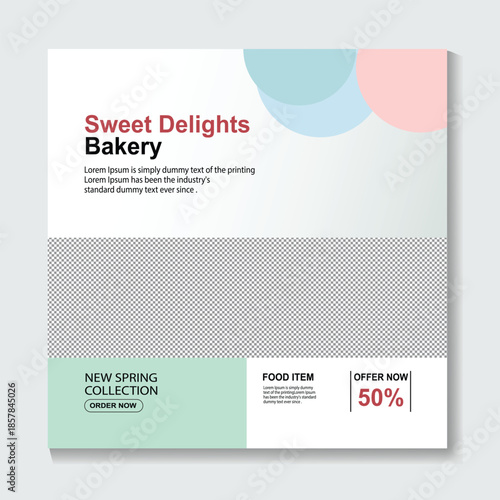 Bakery sweet delights spring sale social media template |Bakery, sweet, food, social, media, template.