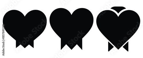 heart bookmark silhouette icon set, black color and white background