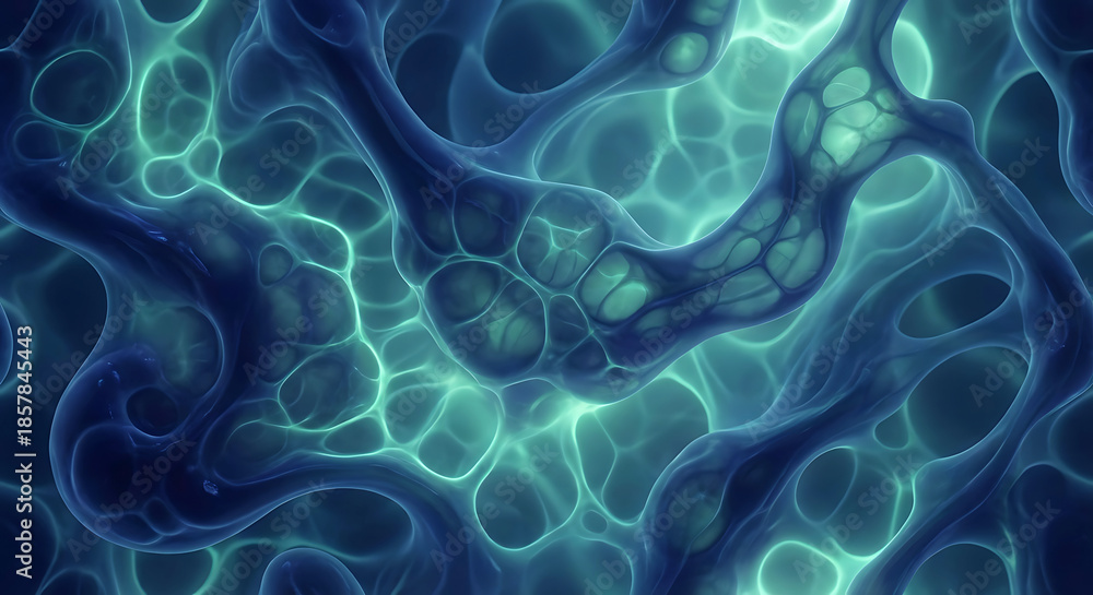 Obraz premium Bioluminescent Blue and Green Organic Network Abstract cellular