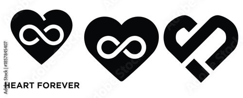 heart forever silhouette icon set, black color and white background