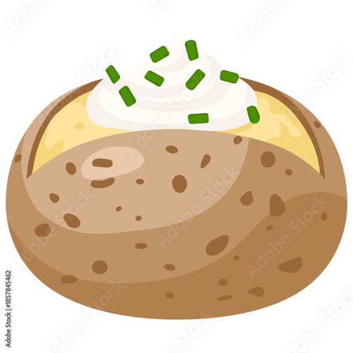Jacket Potato with Sour Cream and scallion. Baked Potato Cartoon Vector Illustration