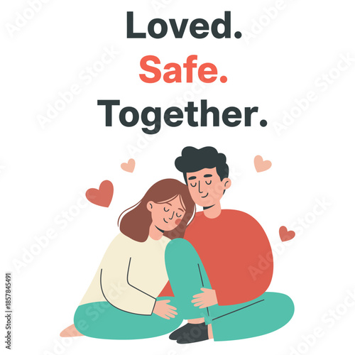 Loved Safe Together Couple Illustration Love Safety Relationship Vector  and Typography Design
