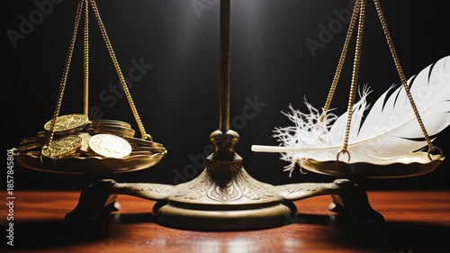 Antique scales coins & feather