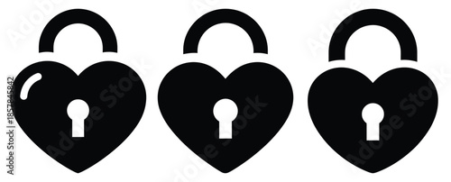 heart lock silhouette icon set, black color and white background