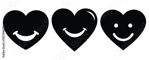 heart smile silhouette icon set, black color and white background