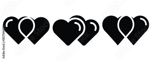 heart unity silhouette icon set, black color and white background