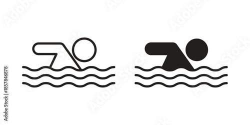 Swimming icons. doodles vector. icon set in line strokes