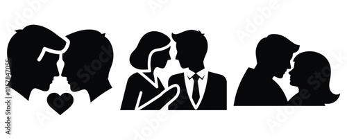 love couple silhouette icon set, black color and white background