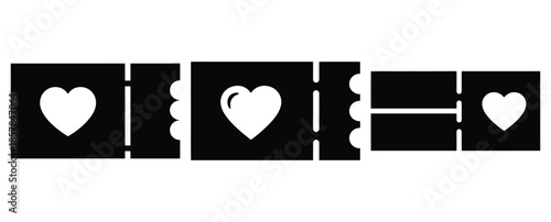 love coupon silhouette icon set, black color and white background