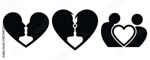 love emotion silhouette icon set, black color and white background