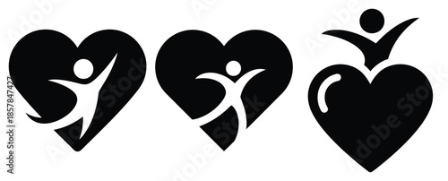 love joy silhouette icon set, black color and white background