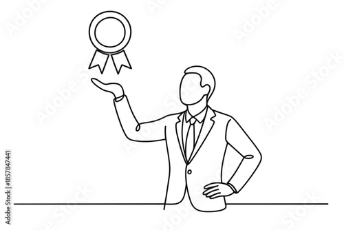Businessman presenting a prestigious award with a single line drawing style