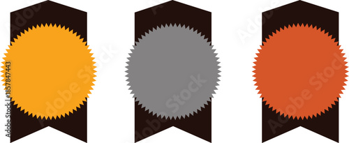 award ribbon badges set with serrated edges orange gold silver coral medallion certificate seal collection