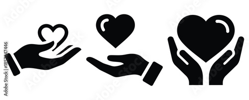 love kindness silhouette icon set, black color and white background