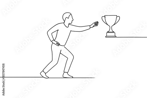 Man reaching for a trophy on a pedestal, symbolizing achievement and success