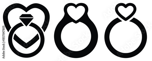 love promise ring icon silhouette icon set, black color and white background