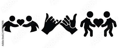 love promise silhouette icon set, black color and white background